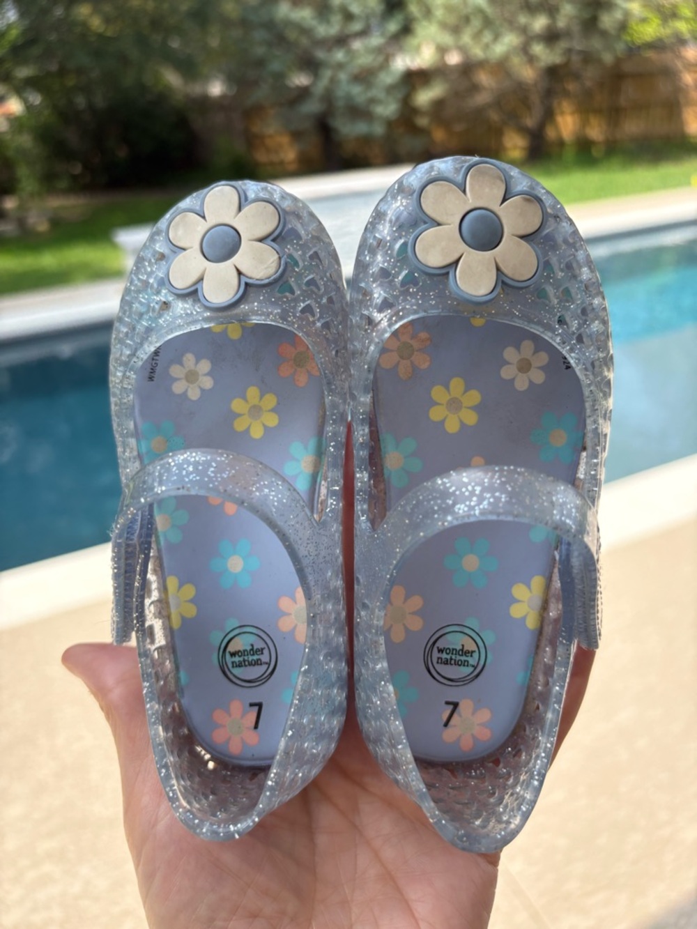 WONDER NATION Toddler Jelly Flats Sandals Hearts Flowers Glitter Jelly Mary Jane